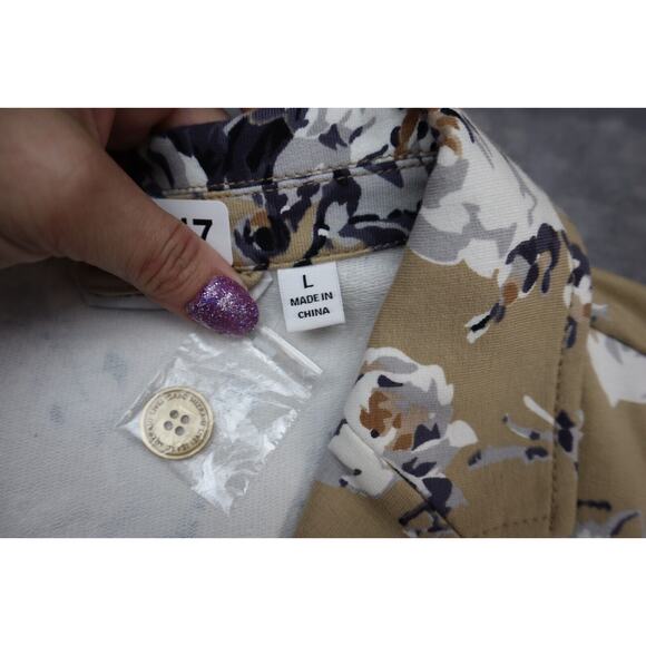 Isaac Mizrahi Blazer Women Large Beige Black Floral Print Casual 2 Button Jacket - Picture 3 of 16